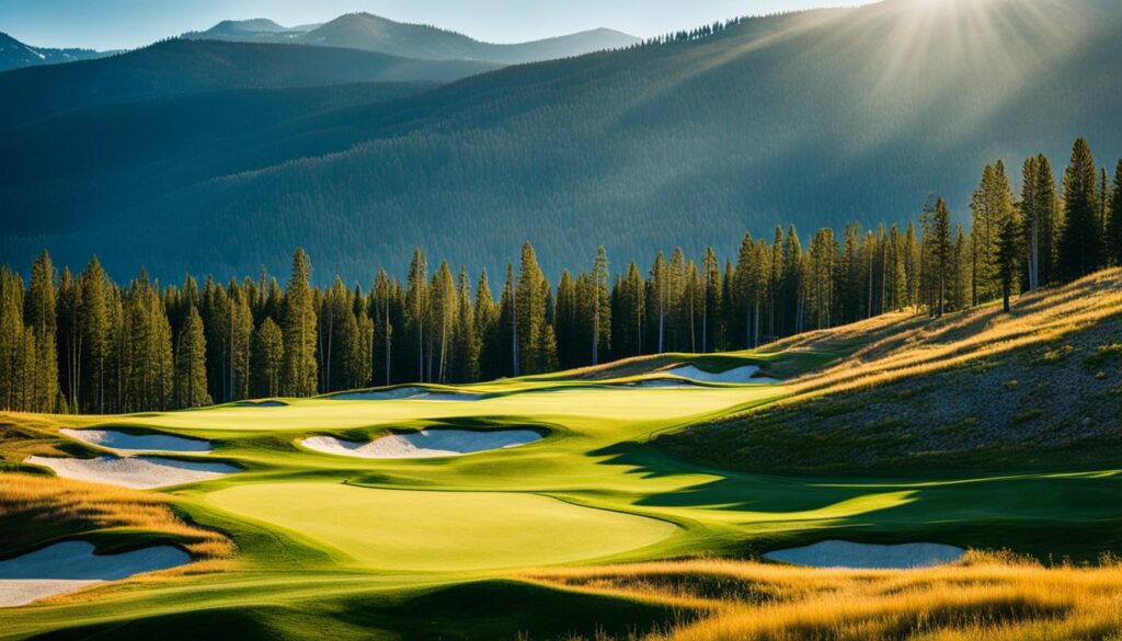 The Yellowstone Club golf course with stunning mountain views