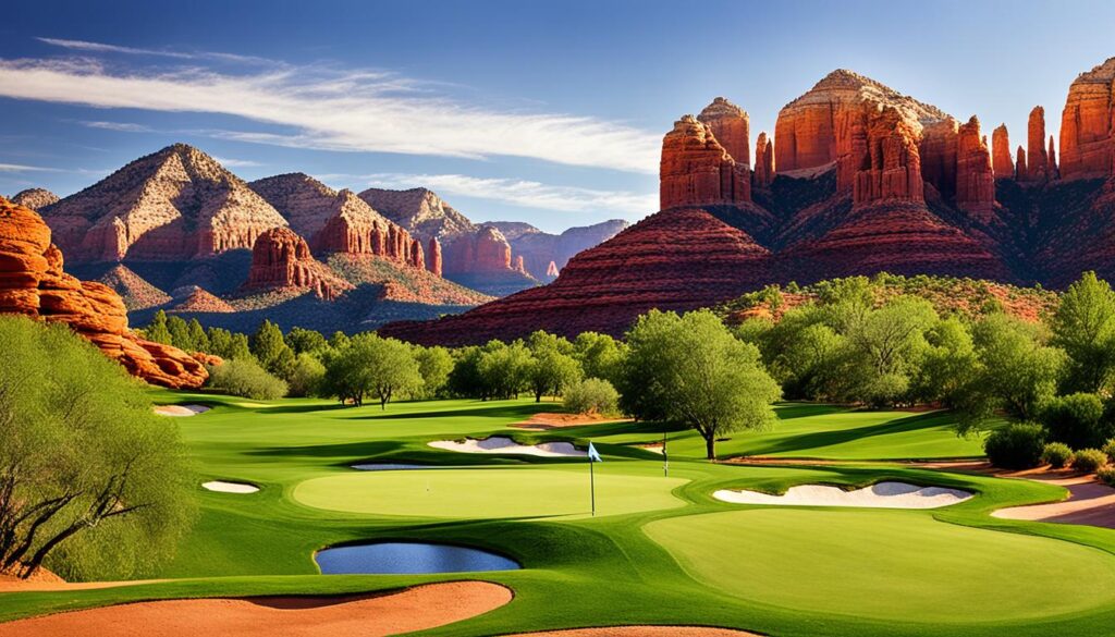 Sedona golf course with red rock backdrop