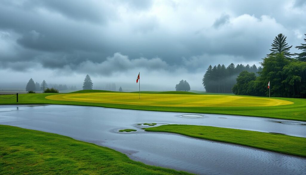 Golf course in rain