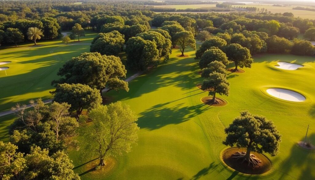 Heritage Club golf course with oak trees