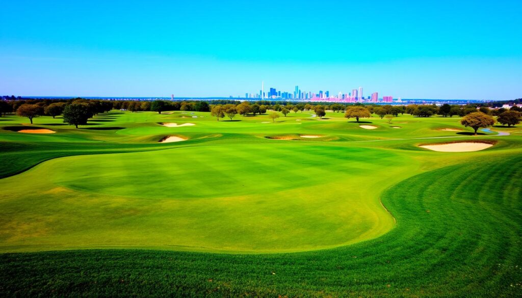 Links-style course with St. Louis skyline views